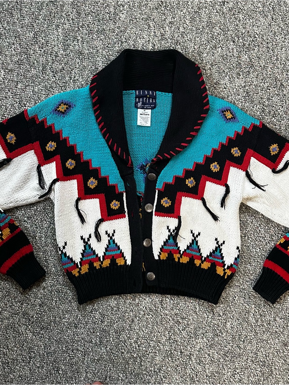 Women's Southwestern Patterned Cardigan Sweater - Black & Turquoise